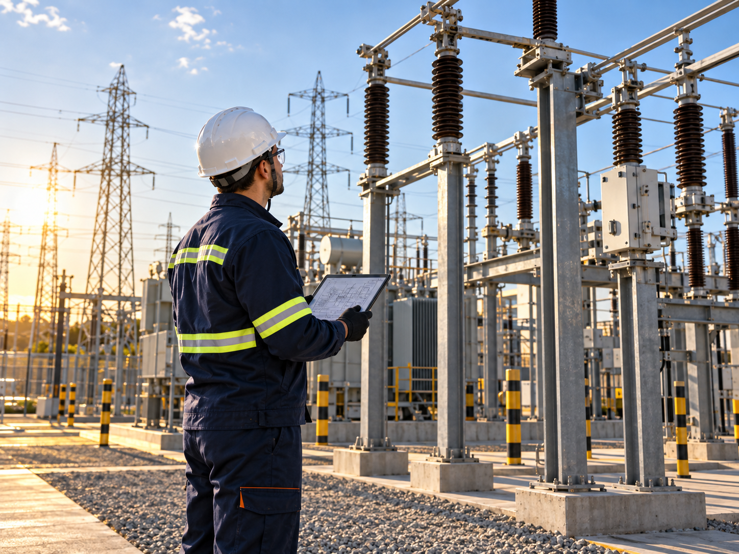 Engenharia elétrica industrial em subestação e sistema de distribuição
